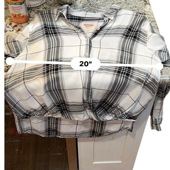 Missimo Black/White Plaid button up Gathered front low tail size LARGE shirt - Picture 6 of 7